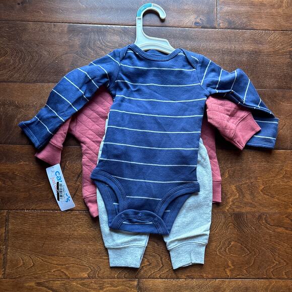 Carter's Boys 3 Month Quilted Outfit Set 3 Piece Top and Bottom Blue Red NEW - Picture 6 of 6